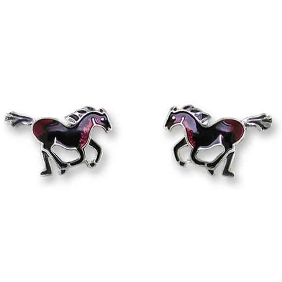 Zarah Jewelry - Zarah Black Stallion Horse Stud Earrings Sterling Silver-Plated Enamel